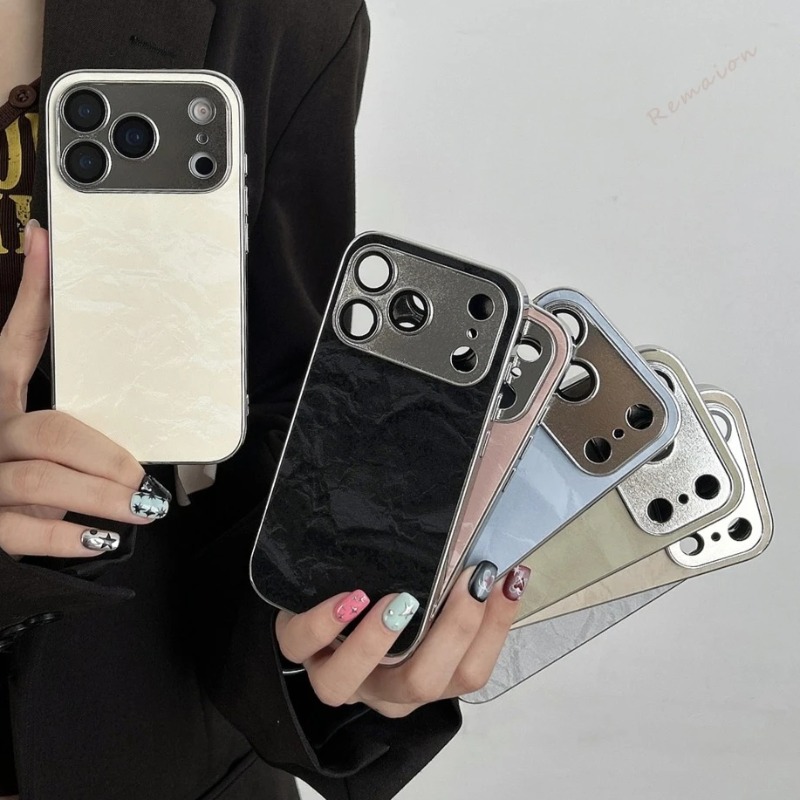 Camera Lens Protector - 럭셔리 도금 가죽 폰 케이스 (아이폰