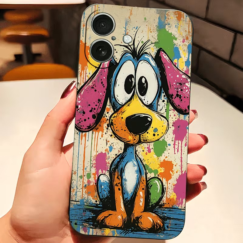 Apple Iphone 16 - 그래피티 컬러 강아지 TPU 폰 케이스