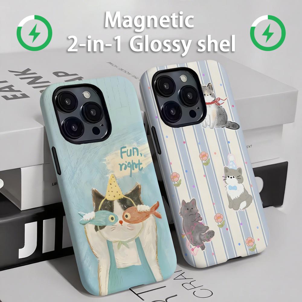 Apple Iphone 16 - 귀여운 고양이와 강아지 마그네틱 2-in-1 광택