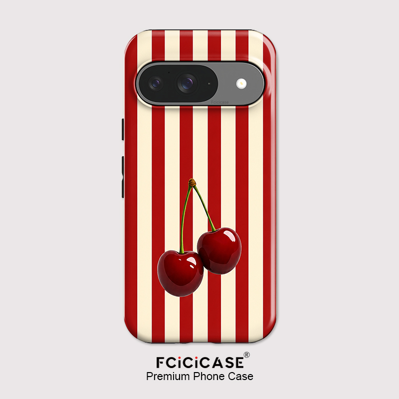 Google Pixel 9 - Fcicicase 체리 스트라이프 패턴 휴대폰 케이스